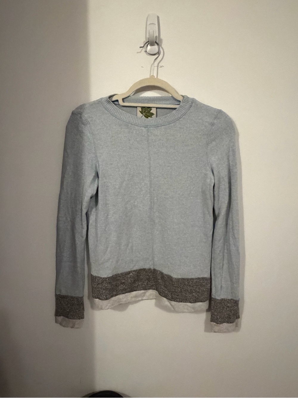 Light Blue Crewneck Sweater with Contrast Hem